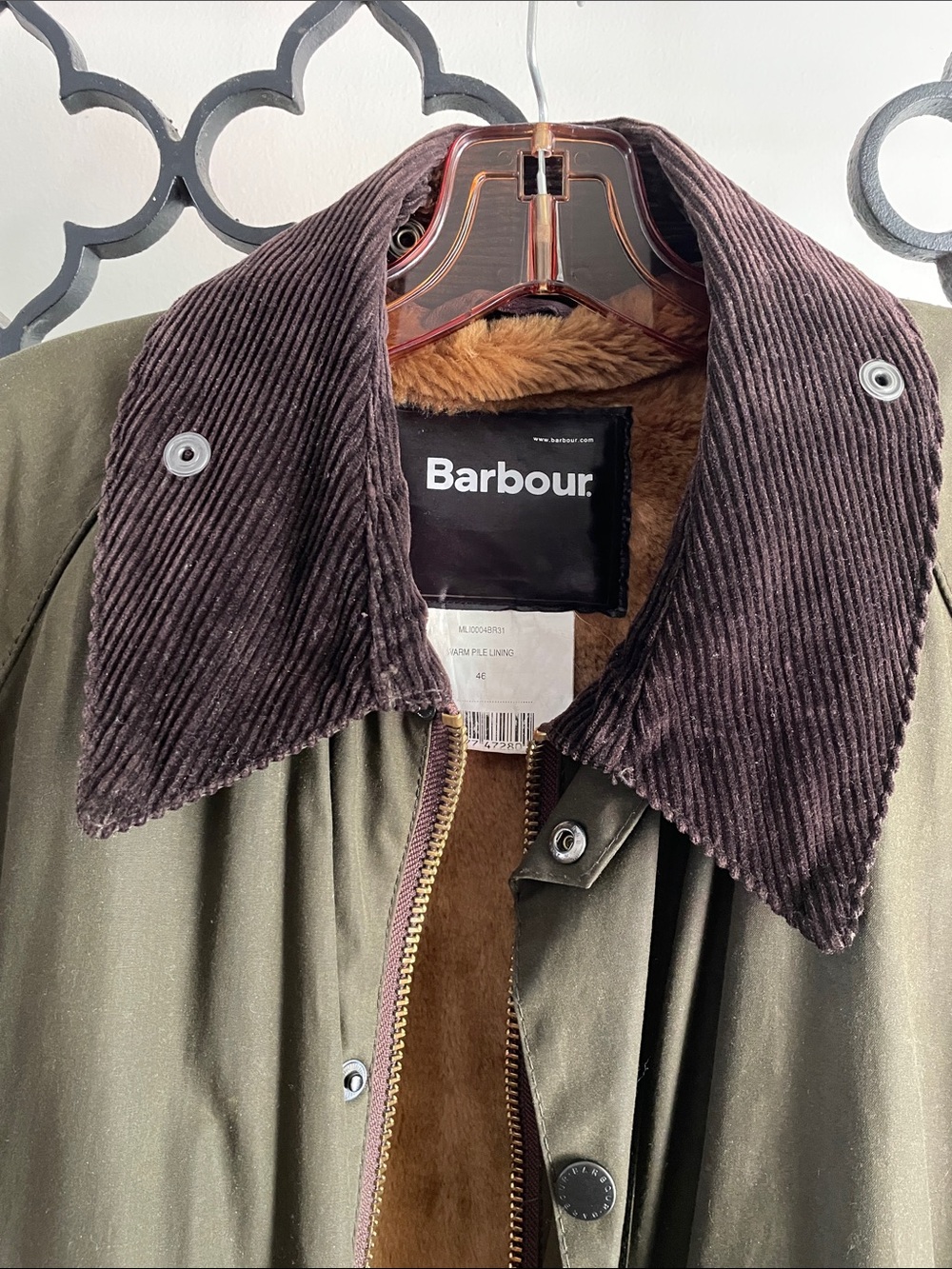 Barbour Olive Green Classic Beaufort Field Jacket with Warm Pile Lining - Picture 7 of 14
